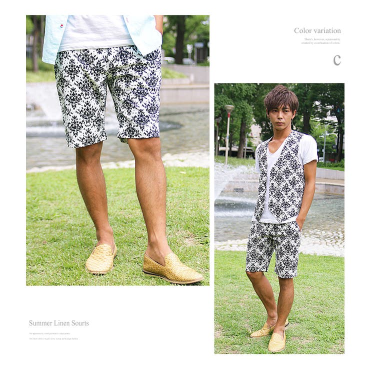 ISSEY MIYAKE MEN 総柄　ハーフパンツ ハーフパンツ メンズ綿麻 総柄[品番：IP000002490]｜improves