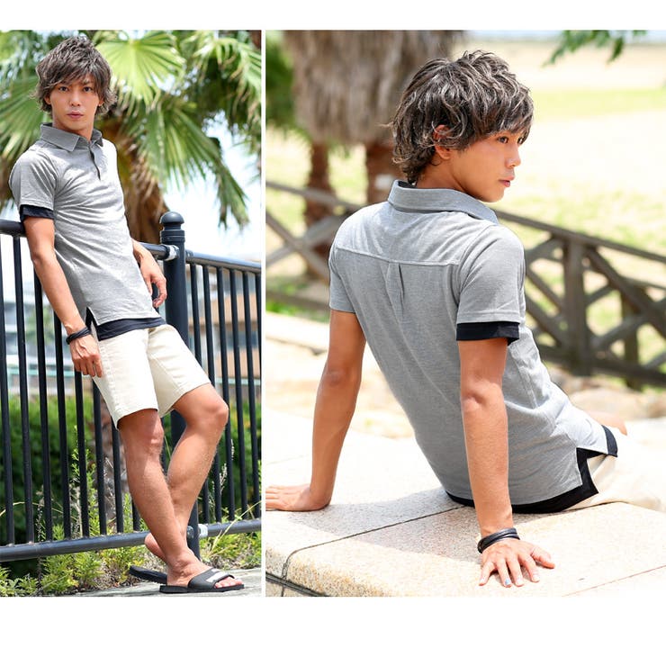 ポロシャツ メンズポロシャツ＋Tシャツ2枚セットアンサンブル(半袖 