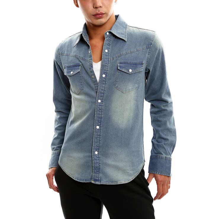 デニムシャツ メンズ 長袖 長袖シャツ ウエスタンシャツ 開襟