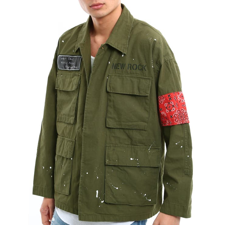 Stone  オリーブ　ミリタリージャケット ミリタリージャケット メンズ ペイントミリタリージャケット