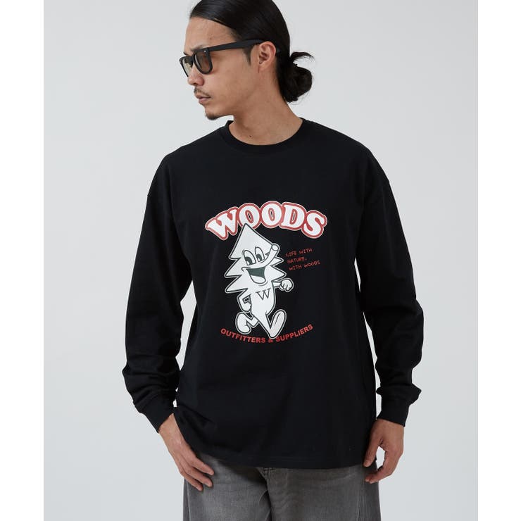 ブラック | 長袖Tシャツ メンズ WOODS別注 | improves