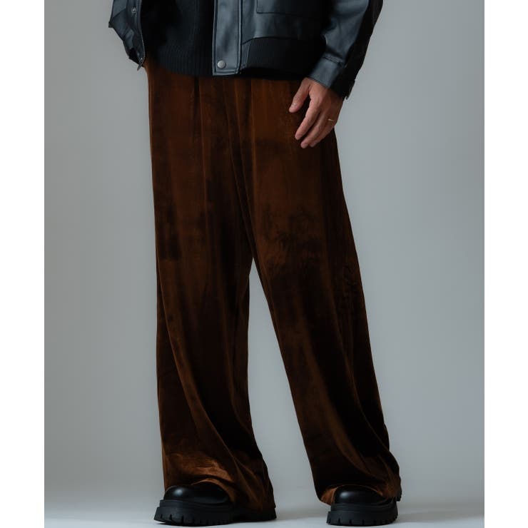 ダークブラウン | ワイドパンツ メンズ ベロア素材 | improves
