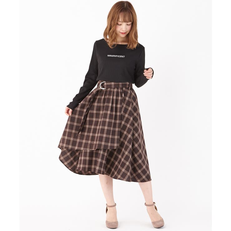 【BOTTEAGA】チェック柄ミディスカート S・Dカンサッシュ付チェック柄ミディ/SK[品番：INGW0004302