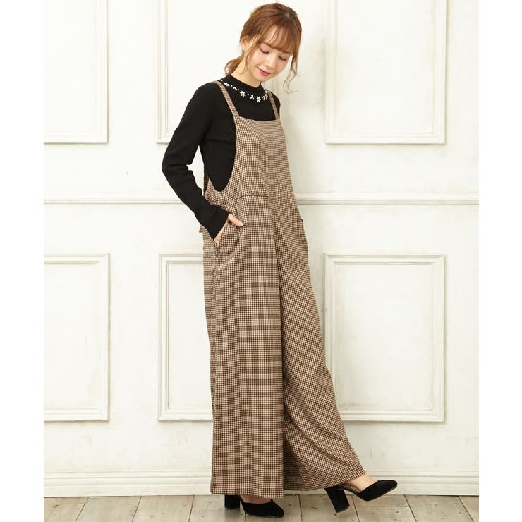 ブラウン チェック柄 サロペット♡トゥデイフル♡専用です、 チェック柄／ワイドサロペット[品番：INGW0003695]｜INGNI （イング