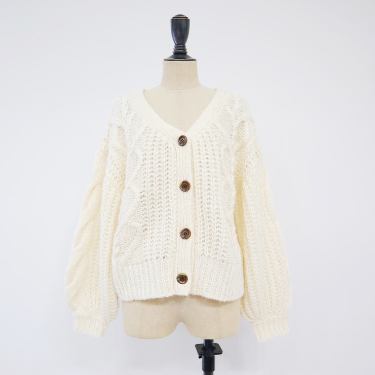 pium ハートケーブルチョコレートカーデ ハートボタンケーブルロングカーデ – pium