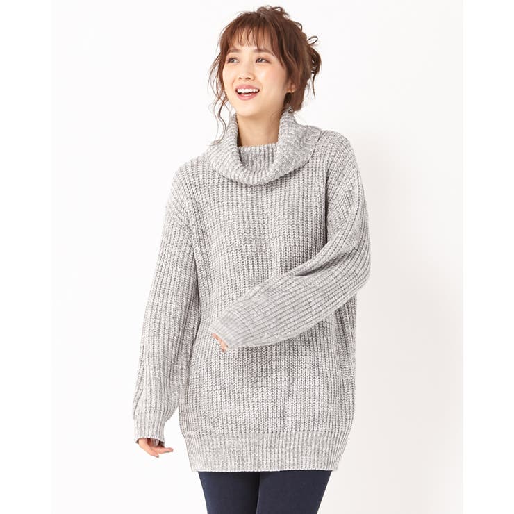 ギターグラフィックタートルネックチュニック INGNI（イング） チュニック タートルネックルーズチュニックニット