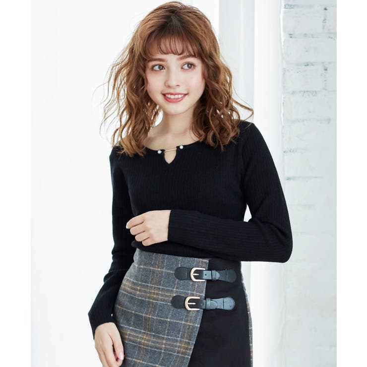 INGNI 新品 cancan 掲載商品 CanCam1月号掲載商品】パールピン付リブニット[品番