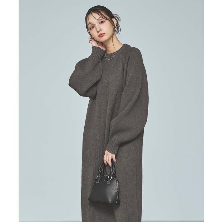 モックネックバックスリットニットワンピース[品番：INGW0010348