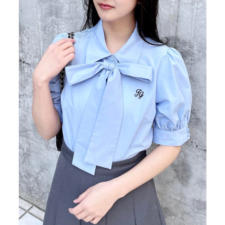 胸刺繍ボウタイ半袖ブラウス[品番：INGW0010693]｜INGNI