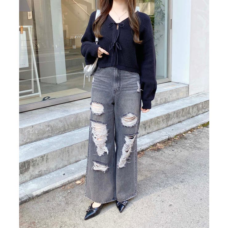 グレー | クラッシュデニムワイドパンツ | INGNI 