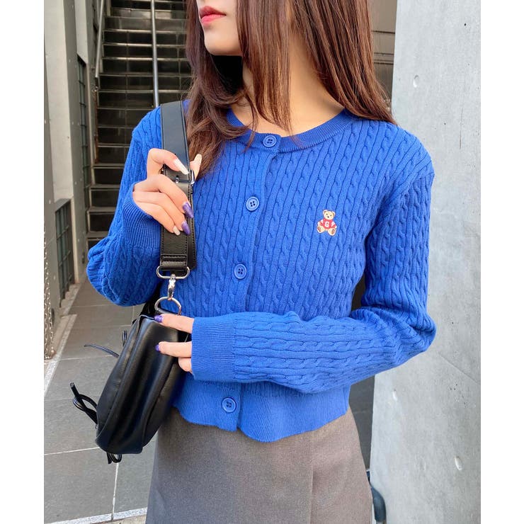 くま刺繍ケーブルニットカーディガン[品番：INGW0010529]｜INGNI