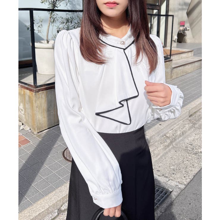 オフホワイト/クロ | ボウタイトロミブラウス | INGNI 