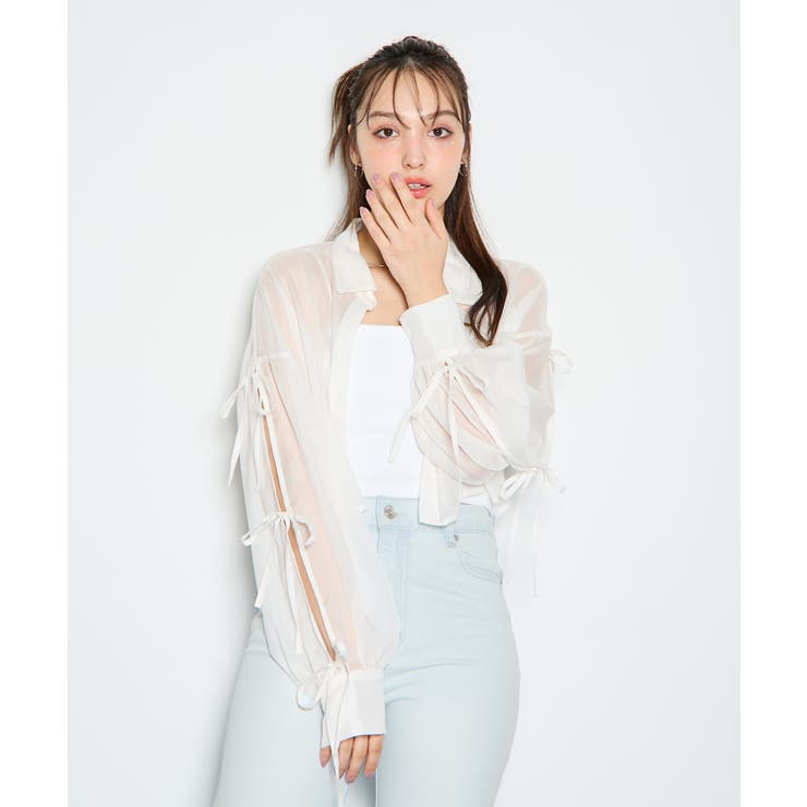 袖リボンラメシアーショートシャツ | INGNI  | 詳細画像1 