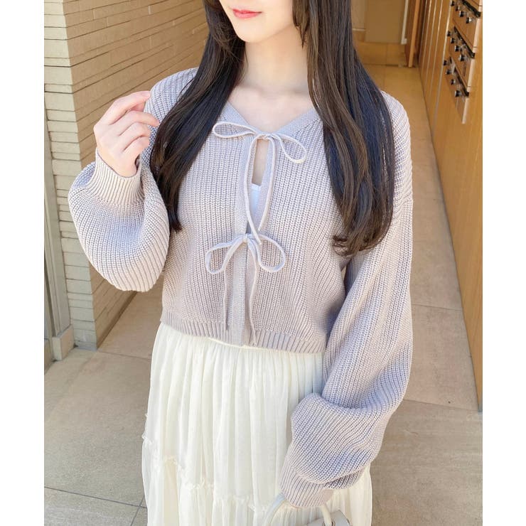 グレージュ | Vネックフロントリボンニットカーディガン | INGNI 