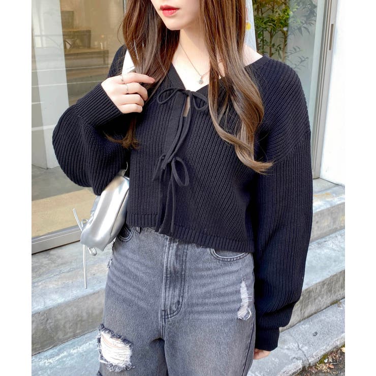 クロ | Vネックフロントリボンニットカーディガン | INGNI 