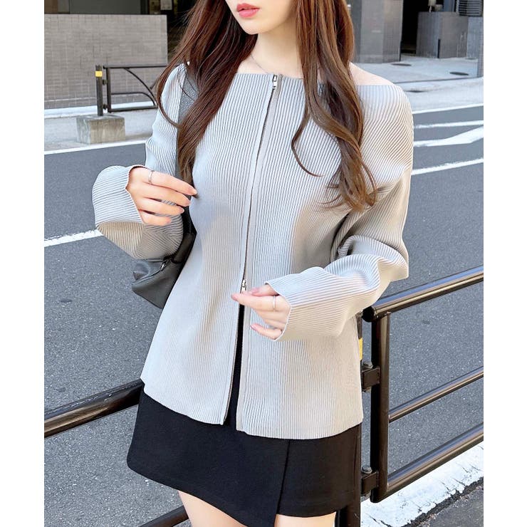 グレー | オフショルジップニットカーディガン | INGNI 