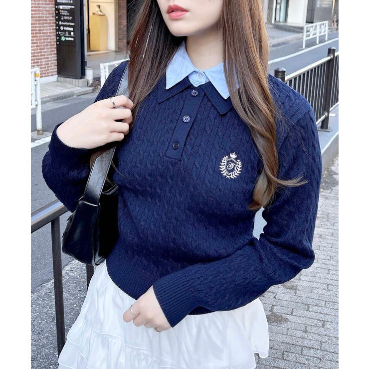 コン/ブルー | 【WEB限定】ケーブルダブルカラーポロニット | INGNI 