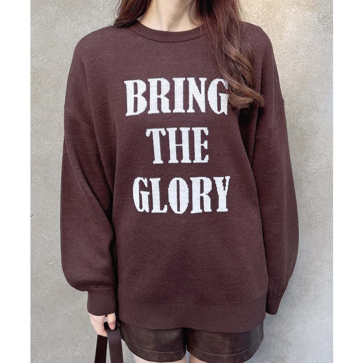 ブラウン/オフホワイト | 12G3段BIGロゴニット | INGNI 