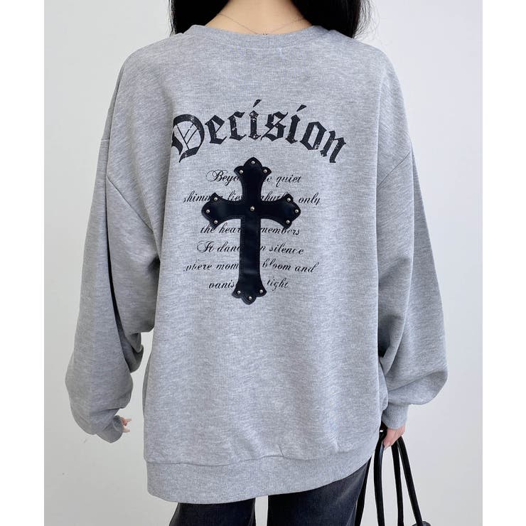 グレー/クロ | Backレザー貼付クロスロゴ裏毛チュニック | INGNI 