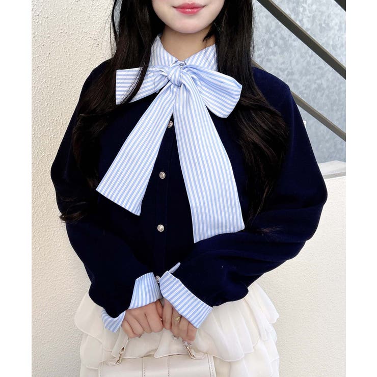 コン/ブルーストライプ | 12Gボウタイドッキングニット | INGNI 