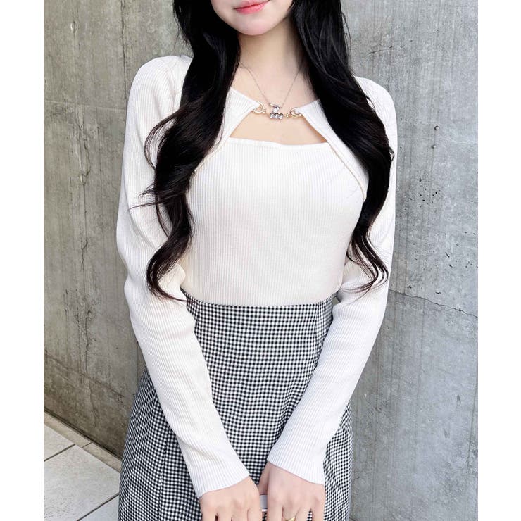 オフホワイト | 12Gビット付デコルテオープンリブニット | INGNI 