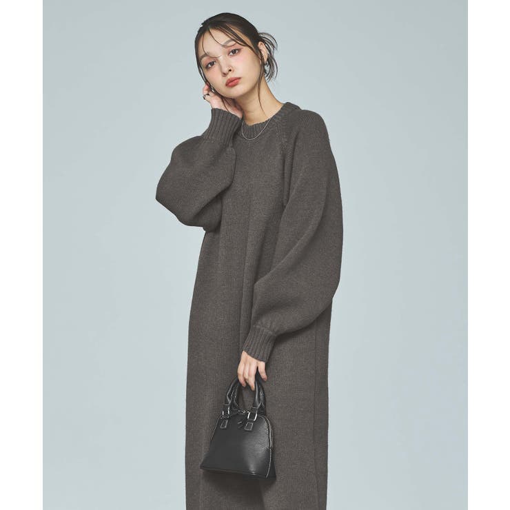 モックネックバックスリットニットワンピース[品番：INGW0010348