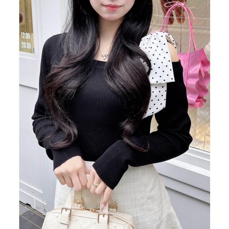 クロ | 12Gワンショルドット肩リボンニット | INGNI 