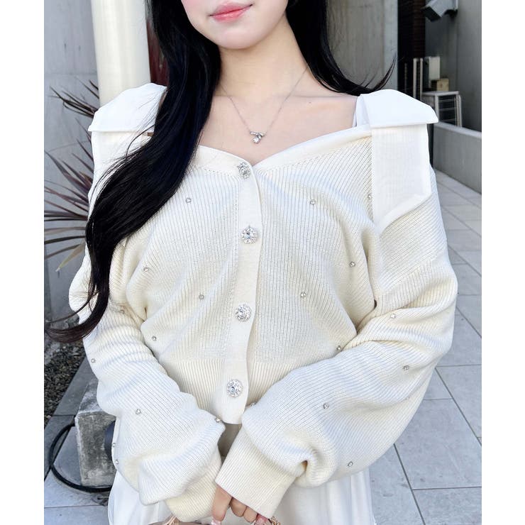 アイボリー | 12G肩リボン装飾付ニットCD | INGNI 