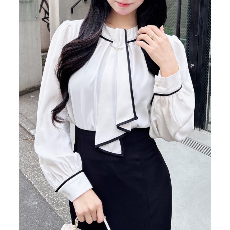 オフホワイト/クロ | パール装飾チェーン付トロミBL | INGNI 