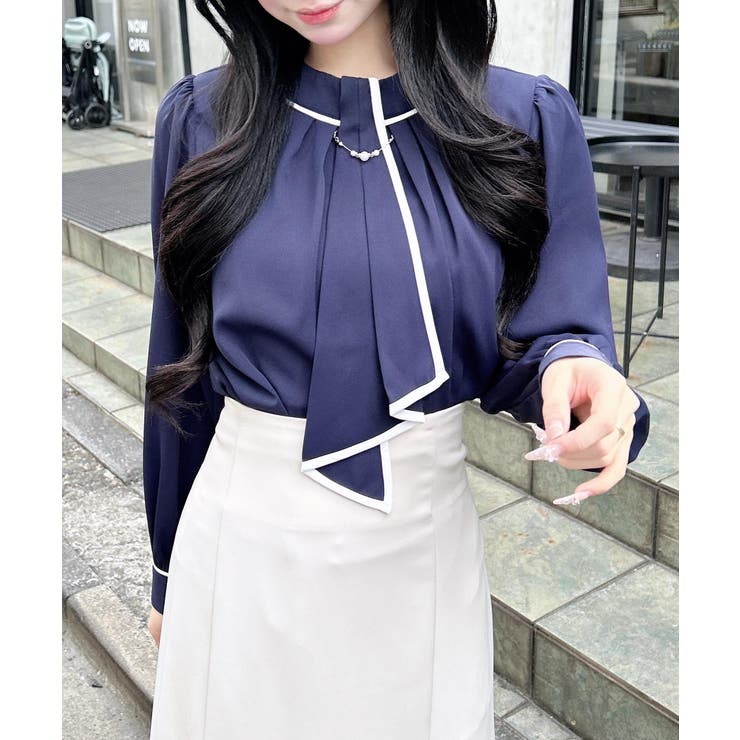 コン/オフホワイト | パール装飾チェーン付トロミBL | INGNI 