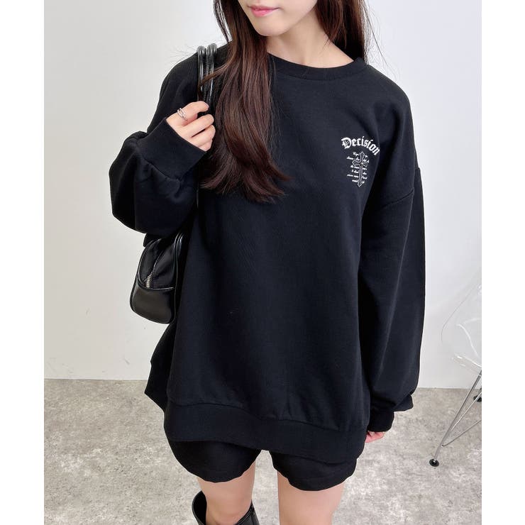 クロ/オフホワイト | Backレザー貼付クロスロゴ裏毛チュニック | INGNI 