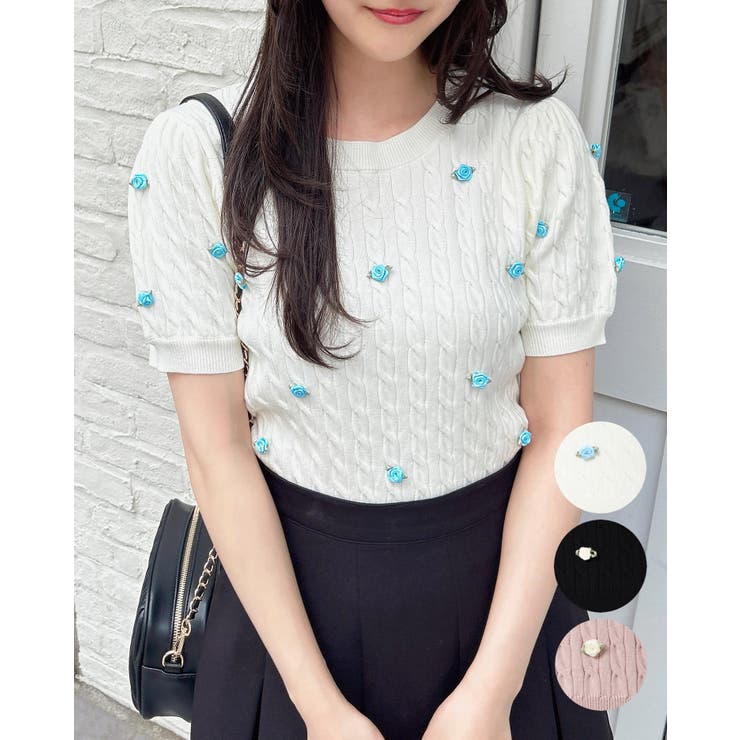 12Gフラワーケーブル半袖ニット | INGNI  | 詳細画像1 