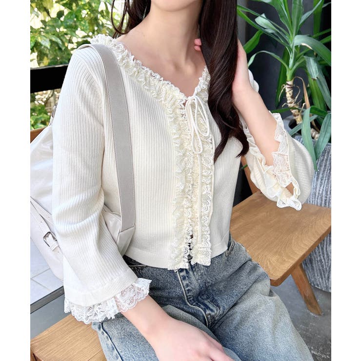 フリル5分袖ニットカーディガン[品番：INGW0010818]｜INGNI