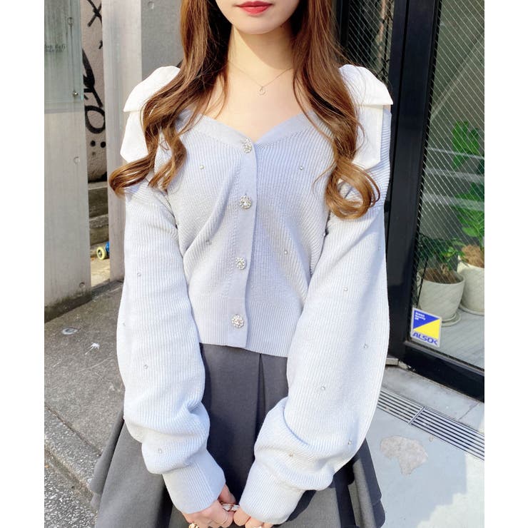 サックス | 12G肩リボン装飾付ニットCD | INGNI 