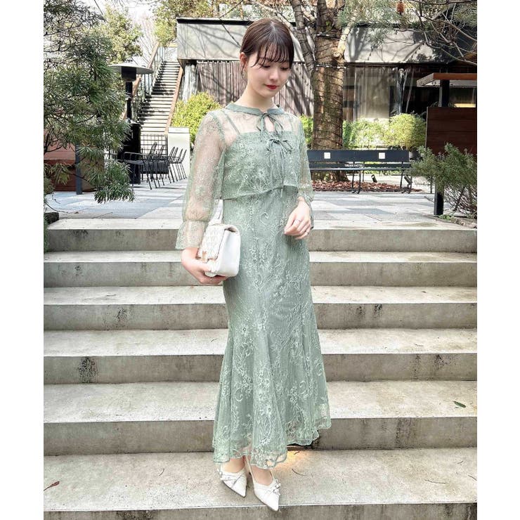 ミントグリーン/A | レースリボンブラウス+キャミワンピースセット | INGNI 