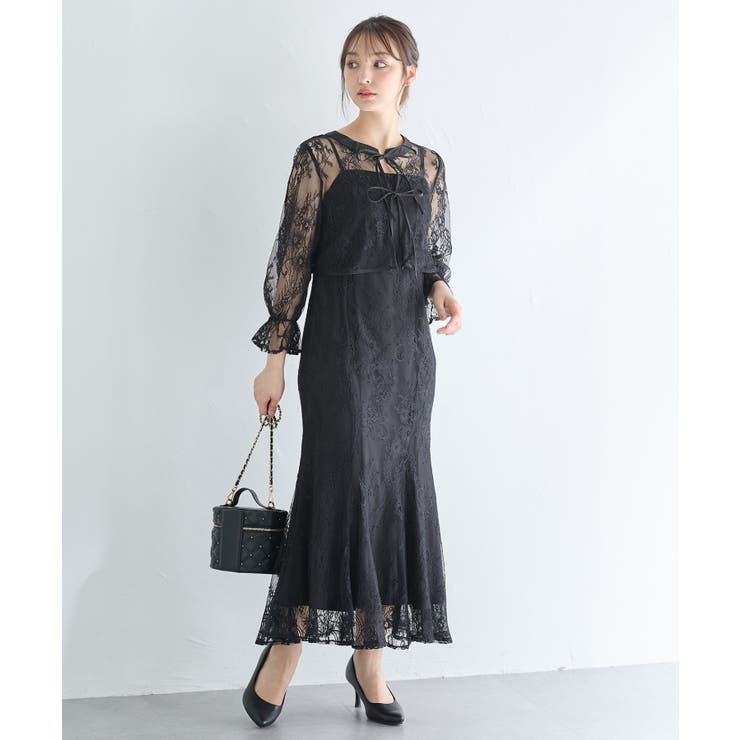 クロ | レースリボンブラウス+キャミワンピースセット | INGNI 