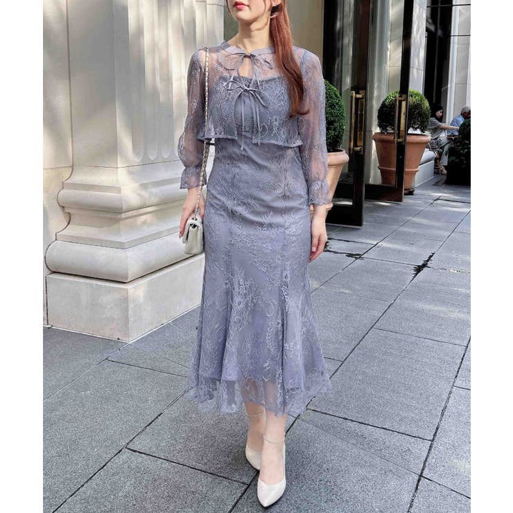 グレーブルー | レースリボンブラウス+キャミワンピースセット | INGNI 