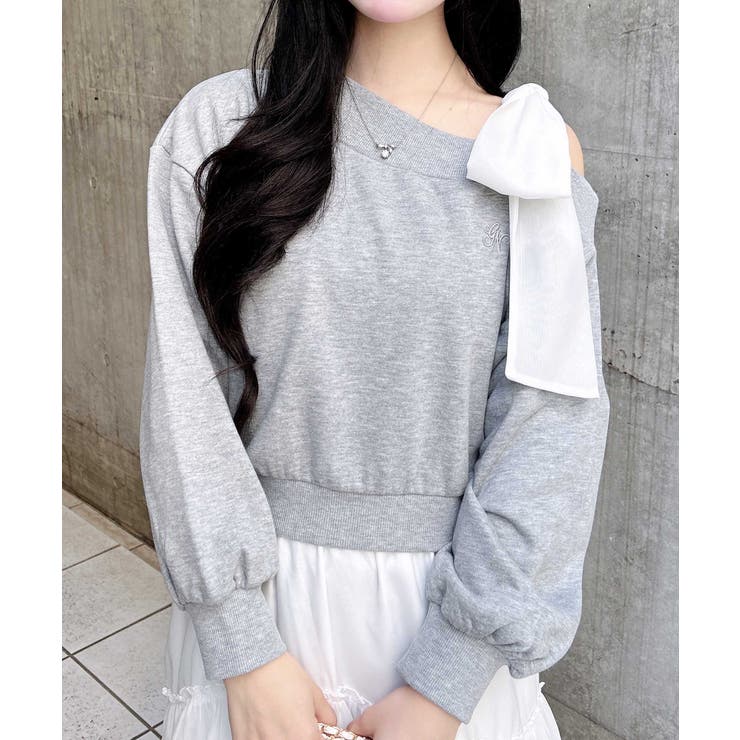 グレー | 裏毛肩リボン胸ロゴワンショルTOPs | INGNI 