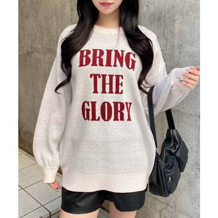 オフホワイト/ボルドー | 12G3段BIGロゴニット | INGNI 