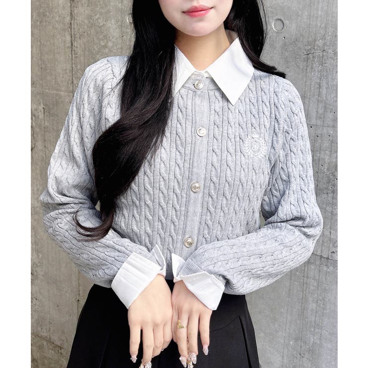 グレー/オフホワイト | 12G SHレイヤード風ケーブルニット | INGNI 