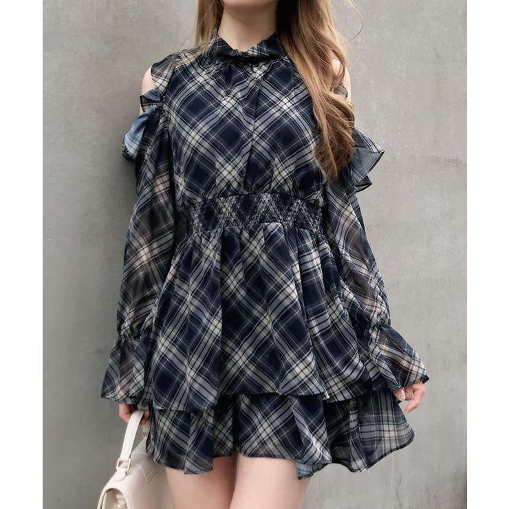 コン/チェック | 2Wayリボン肩あきフリルミニOP | INGNI 