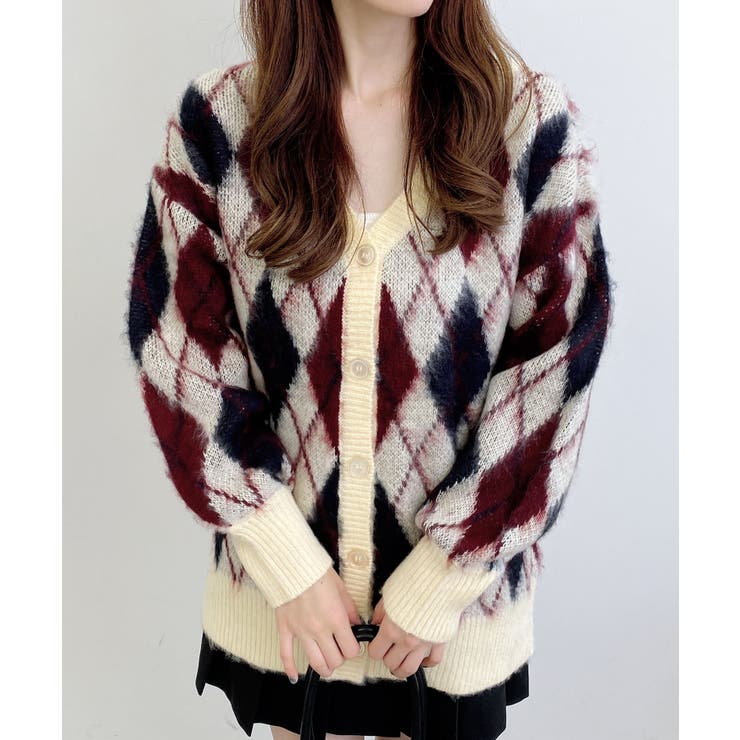 7Gアーガイル柄JQロングニットカーディガン | INGNI  | 詳細画像1 