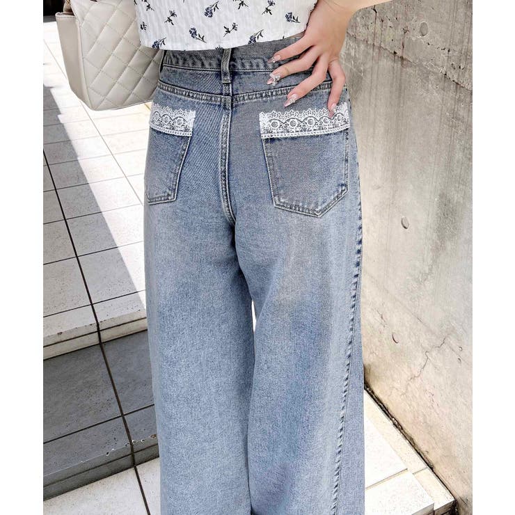 デニム/ライトブルー | バックポケットレースワイドルーズデニム | INGNI 