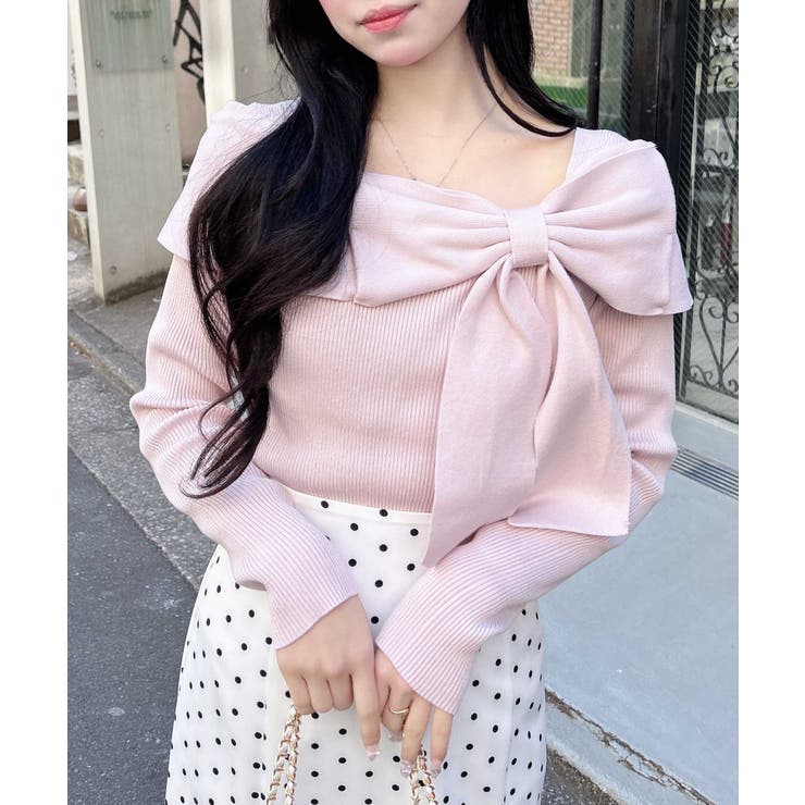 ピンク | 12Gリボンオフショルニット | INGNI 