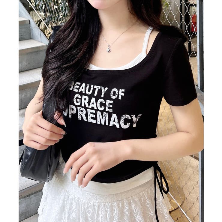 クロ/オフホワイト | サイドドロストレイヤードロゴTOPs | INGNI 