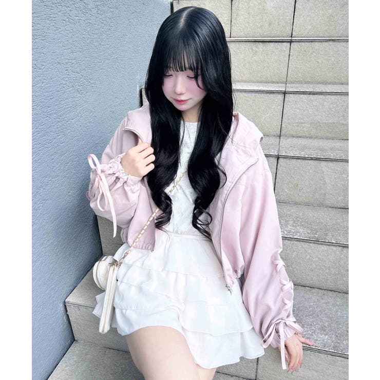 ピンク | 袖レースUPクロップド丈マンパー | INGNI 