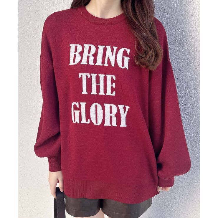 ボルドー/オフホワイト | 12G3段BIGロゴニット | INGNI 