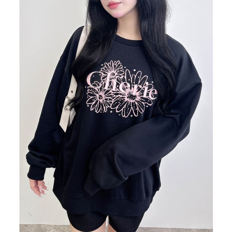 クロ/ピンク | フラワーロゴ裏毛トップス | INGNI 