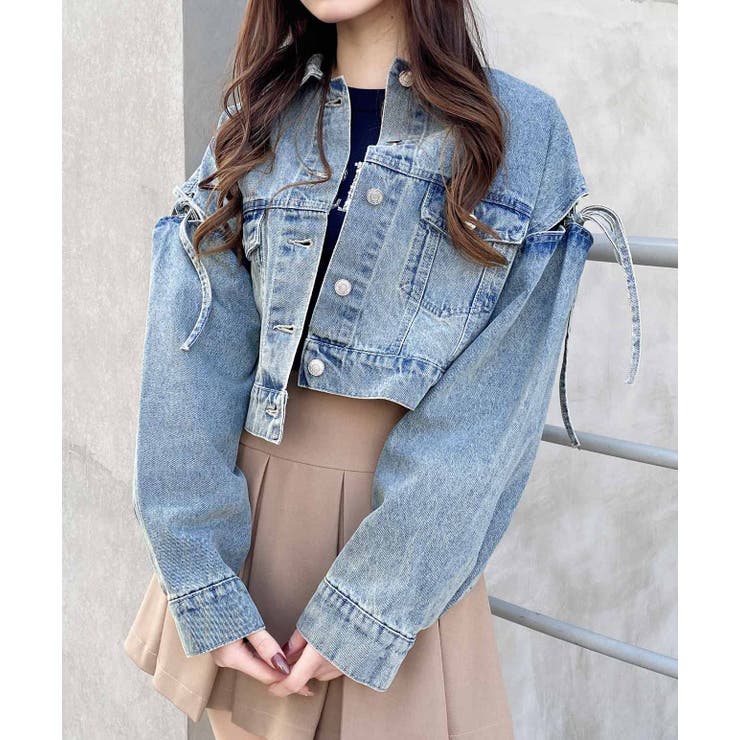 デニム/ブルー | 袖リボンクロップド丈Gジャン | INGNI 