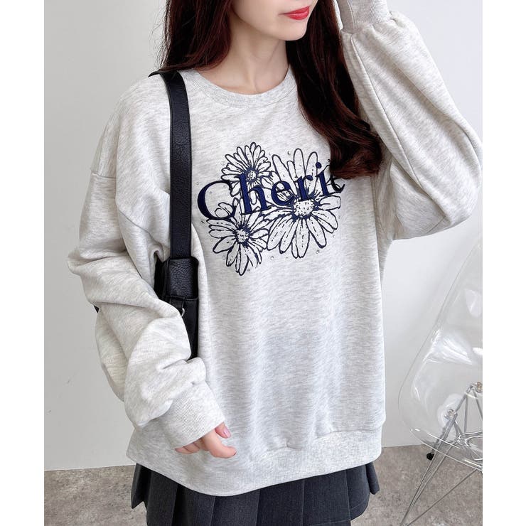 オートミール/コン | フラワーロゴ裏毛トップス | INGNI 